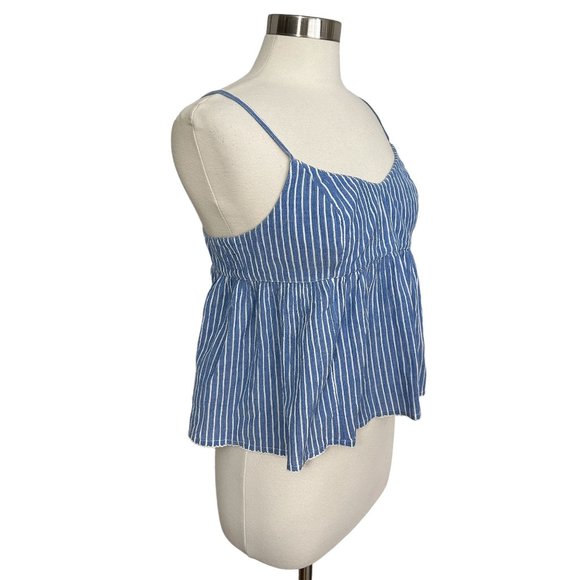 Abercrombie & Fitch SMALL Blue Striped Ruffle Tie Back Boho Tank Top - Picture 2 of 6